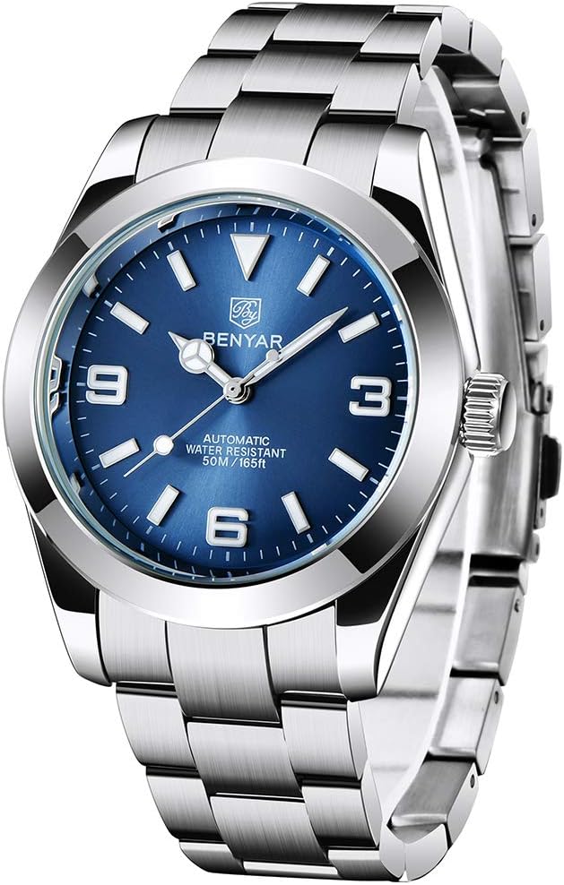 BENYAR Men's Elegant 41MM Automatic Mechanical Watch Waterproof Stainless Steel Band Luminous Casual Business Analog Wrist Watch