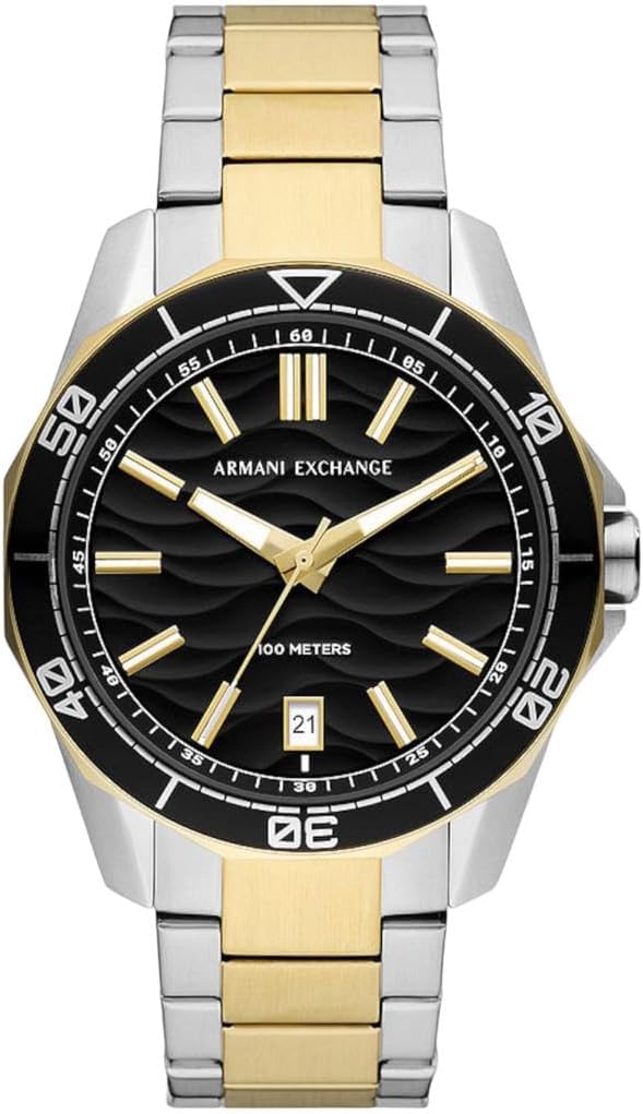 Armani Exchange Orologio per uomo, Movimento al quarzo con data a tre lancette e cassa da 44 mm con cinturino in acciaio o silicone
