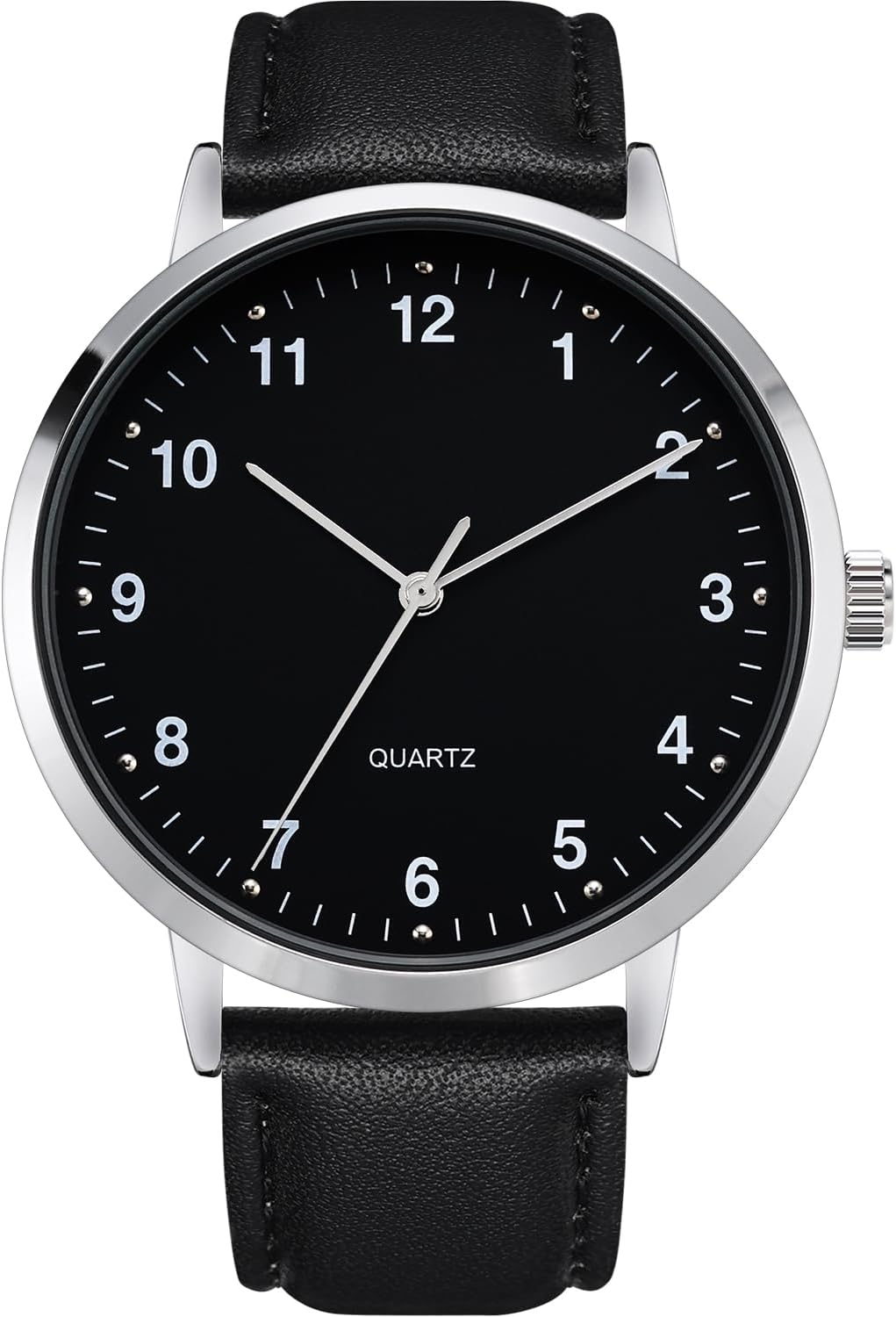 NUOVO 42mm Men's Classic Analogue Quartz Watch with Black Midnight Dial and Alloy Case with Black Leather Strap