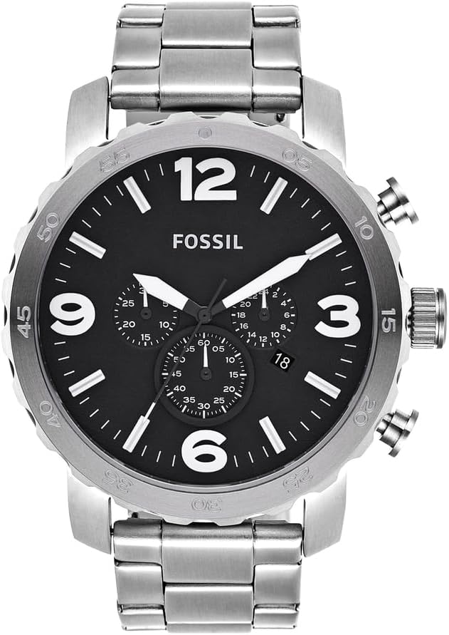 Fossil Nate Watch for Men, Quartz Chronograph Movement with Stainless Steel or Leather Strap