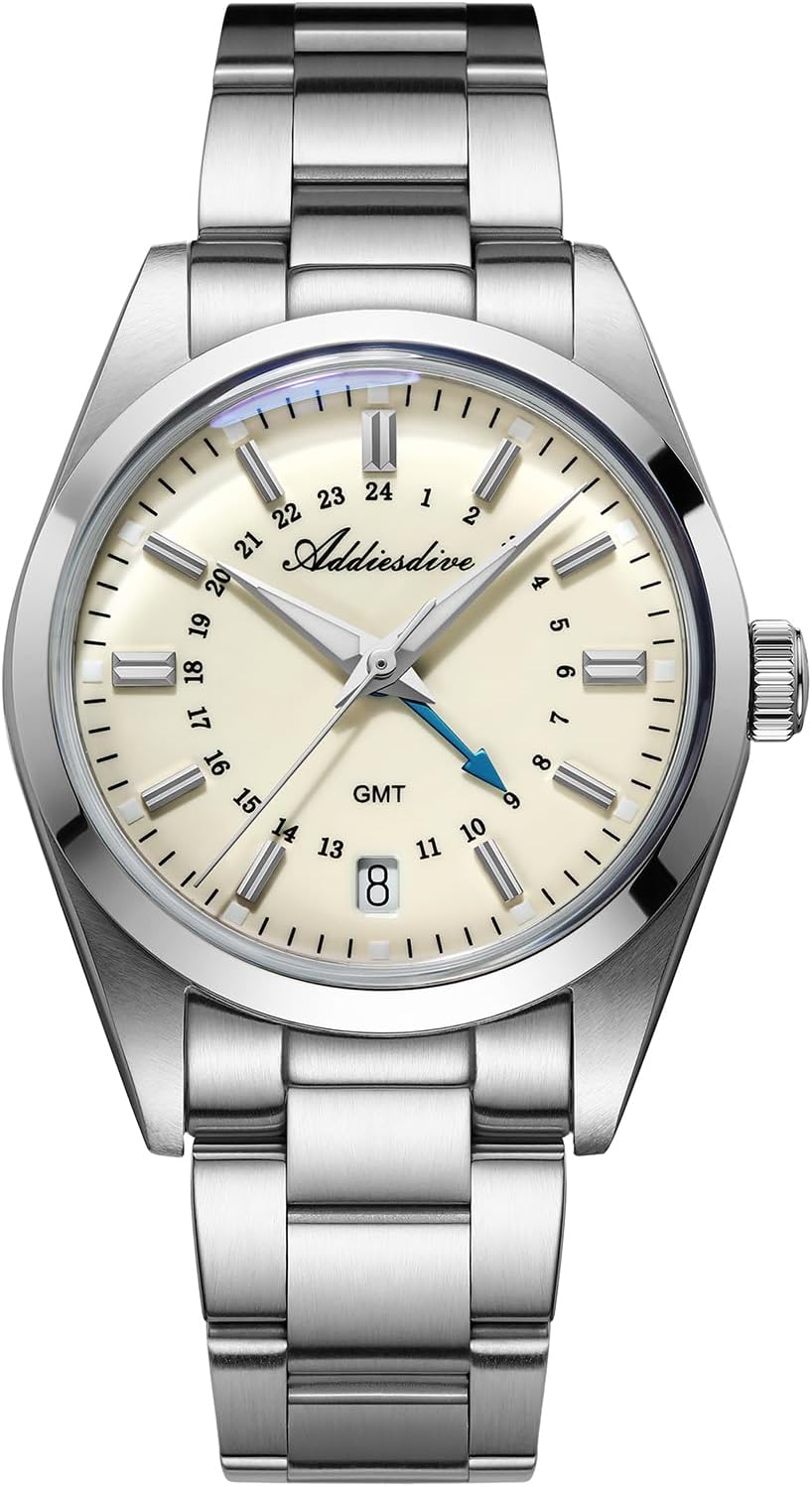 ADDIESDIVE 36 mm Small Dial GMT Men's Watch Diver Waterproof 100 M Ronda 515-24H Stainless Steel