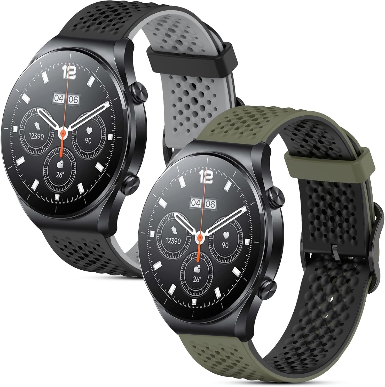 2 Pieces 22 mm Strap for Xiaomi Mi Watch/Xiaomi Watch S1 Pro/S1 Active/S1/S2/S3/2/2 Pro/Xiaomi Mi Watch Color Sport, 22 mm Sport Silicone Replacement Band for Smart Watch