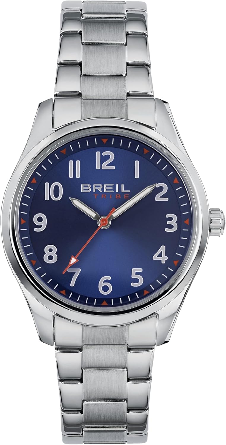 Breil, Beginning Collection Men's Watch with Polished Steel Case and Bezel, Bilux Bracelet, Blue Dial with Sunray Finish, Fold-over Clasp, Diameter 36 mm, Silver-Blue