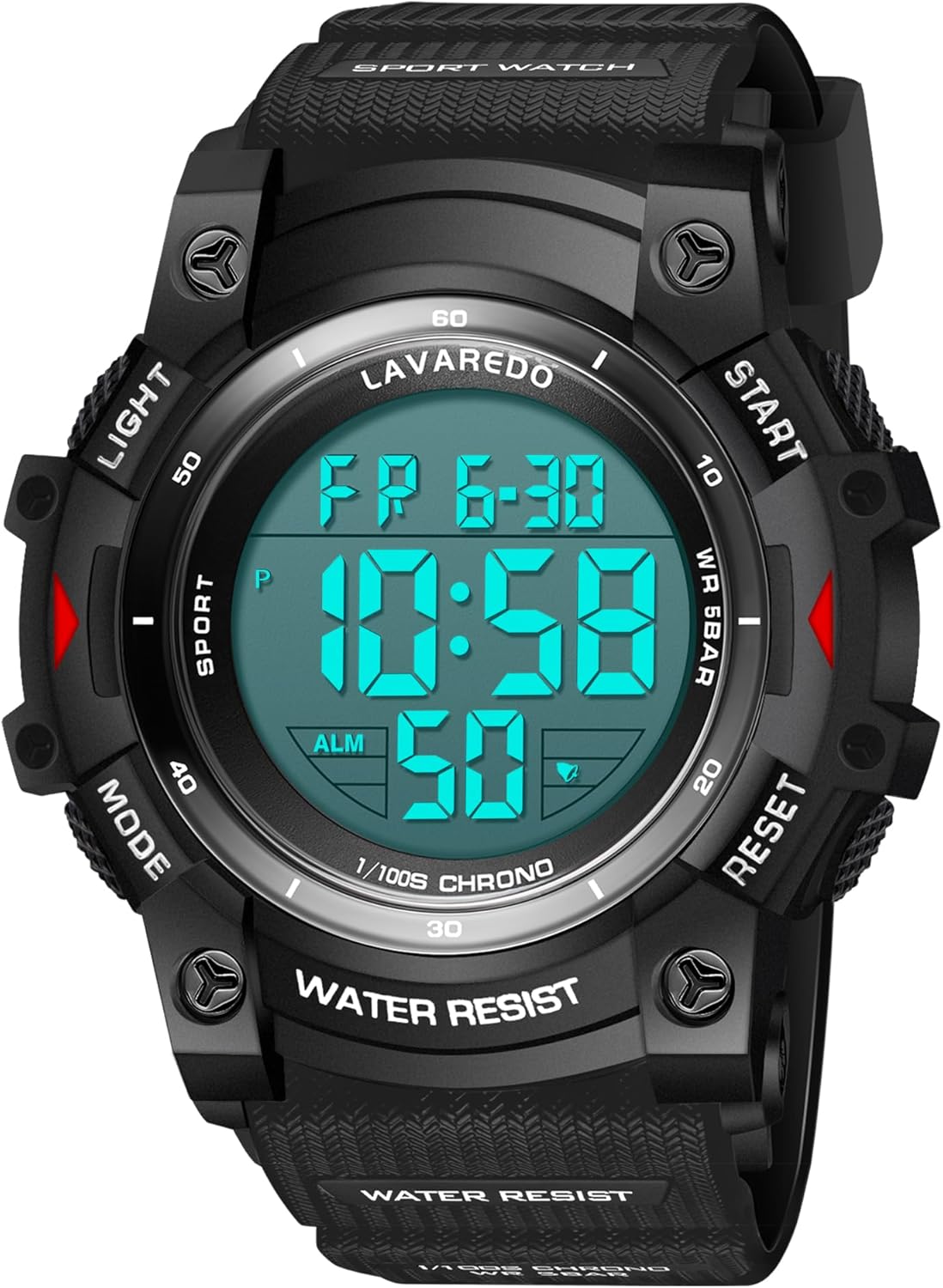 Men's Watch, Digital Watch with Alarm, Stopwatch, Date, Light, Sports Watch with Silicone Strap, Water Resistant Up to 5 ATM