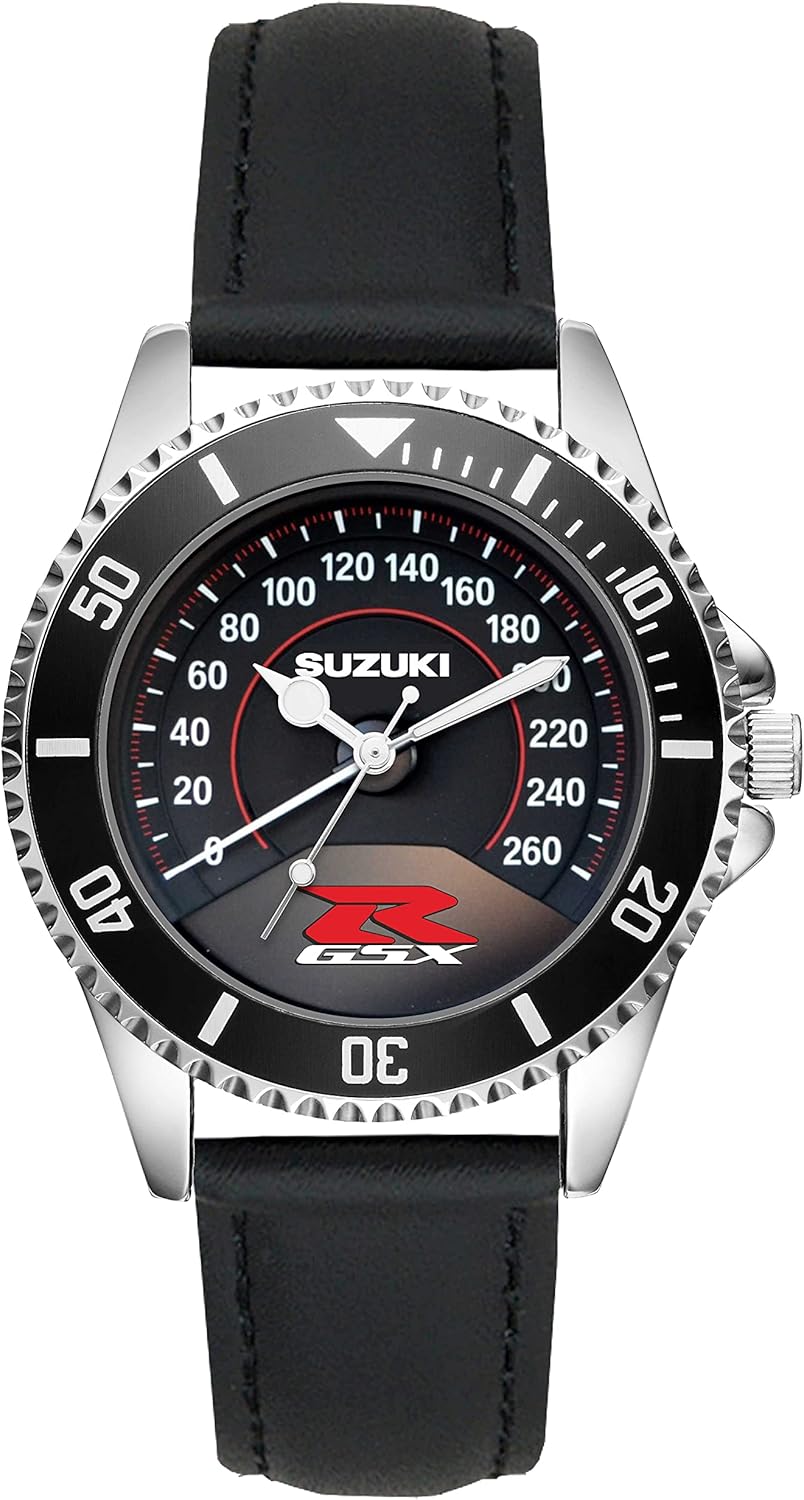KIESENBERG Men's Watch Gift for Suzuki GSX-R Speedometer Fan Cockpit Quartz Analog Wrist Watch L-20778, Black, Strap