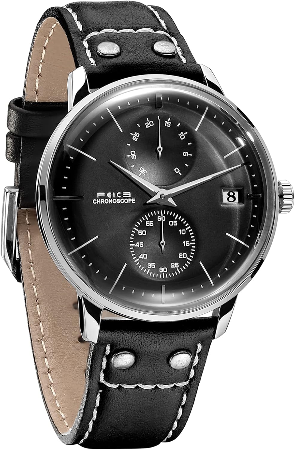 FEICE Orologi da Polso Automatico con Vetro Minerale Curvo 2.5 D Meccanismo Automatico Meccanico Automatic Watch con Cinturino in Pelle - FM212