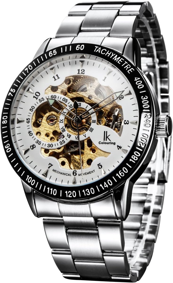 Alienwork IK Automatic Watch for Men and Women Skeleton with Glass Bottom