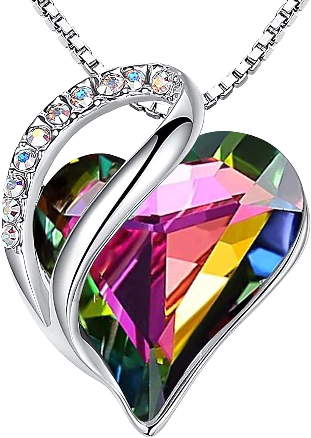 Leafael Infinite Love Heart Necklace Silver Birthstone Necklace Women Healing Crystals Allergy Free Jewellery Gift Women Pendant Necklace with Gift Box Included