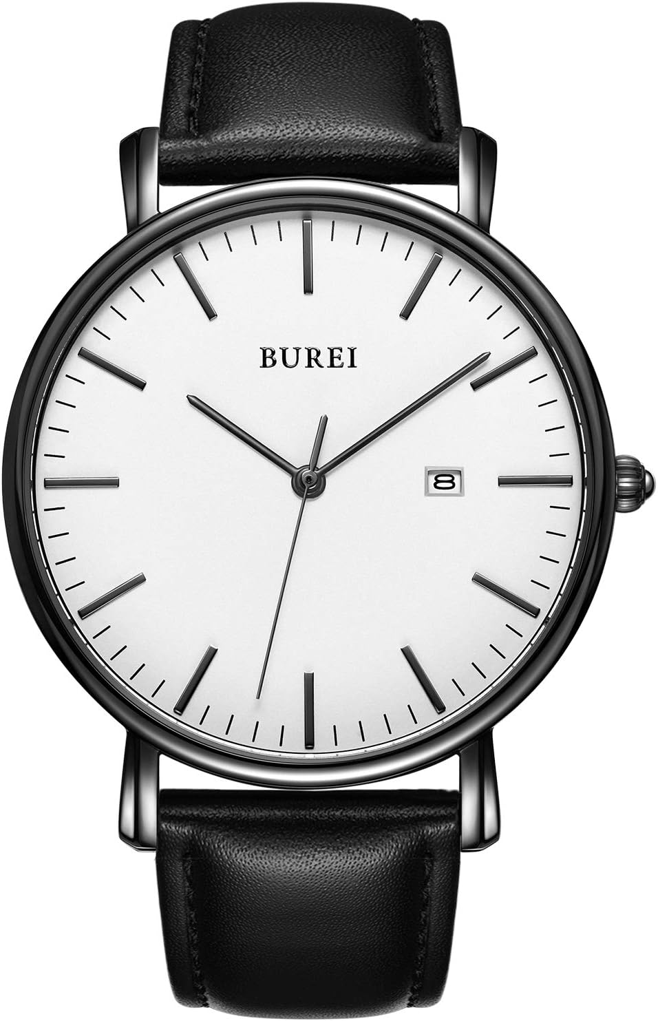 BUREI Mens Watch Modern Minimalist Elegant Big Dial Classic Leather Strap Mens Watch