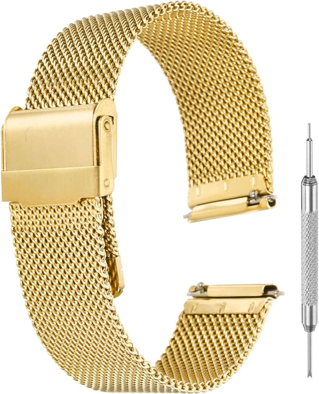 QUARKZMAN Mesh Watch Bands for Men and Women, Stainless Steel Watch Strap with Quick Clasp Adjustable Milanese Bracelet with Gift Tools (18mm, Gold)