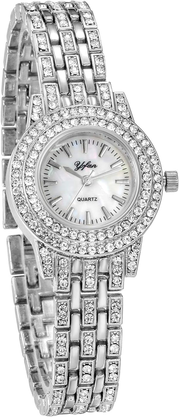 JewelryWe Women's Quartz Wrist Watch with Rhinestones, Bracelet Without Number – Gift for Friend, Girlfriend, Mom