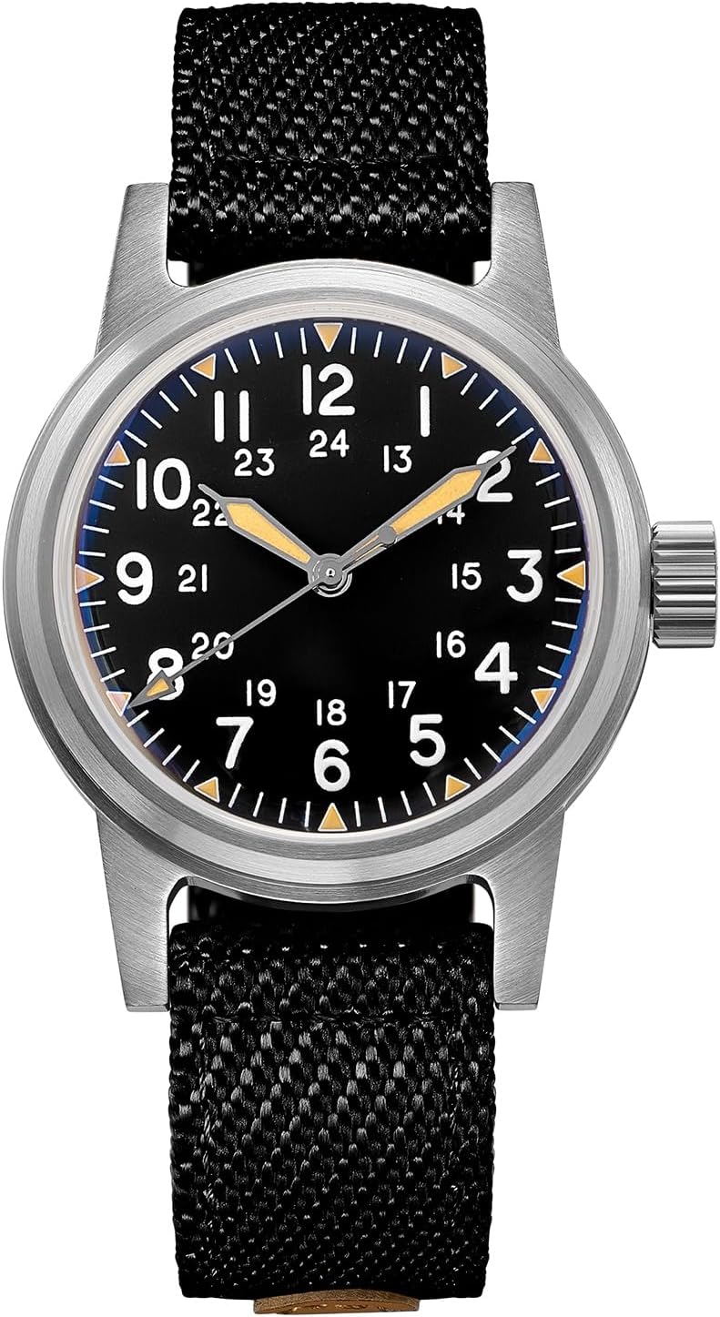 ADDIESDIVE 36 mm Automatic Watch with Small Dial Waterproof 200 M Unisex Watch Vintage Analogue Luminous Military Dial Sterile Nylon Strap