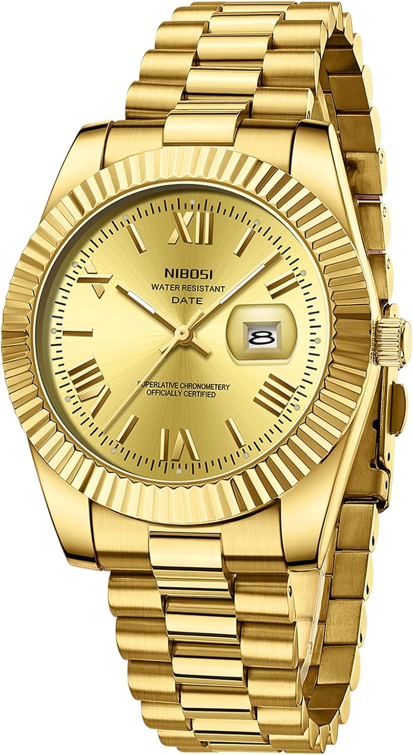 NIBOSI Mens Watches Analog Quartz Stainless Steel Rose Gold Silver Watches Waterproof Classic Business Watches Designer Wrist Watches with Day and Date