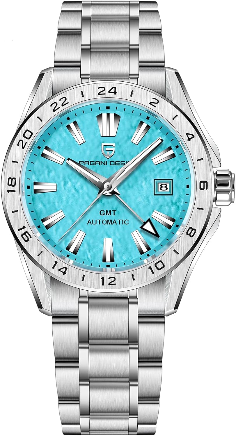 SUZAKU Pagrni Design1792 GMT Men's Automatic Winding Stainless Steel Work Watch with Sapphire Glass, 100M Water Resistant