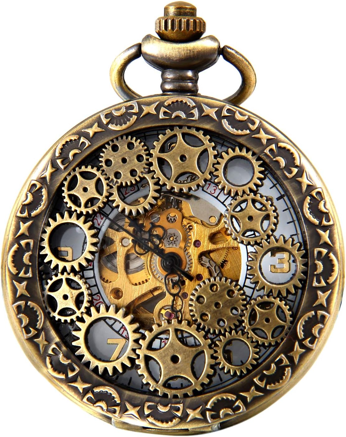 JewelryWe Pocket Watch Quartz Hollow Alloy Necklace Vintage Mechanical Watches Bronze Black